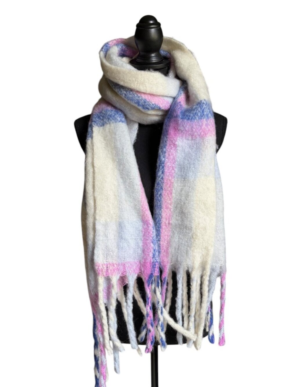 Marine Layer Plaid Blanket Scarf (White, Blue & Pink)